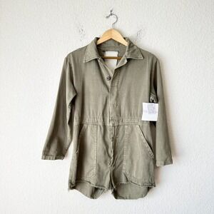 NWT FREE PEOPLE TRICIA FIX L/S Military Style Romper Aztec Embroidery Moss